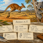 animal en k sur fiches avec kangourou koala koudou kea