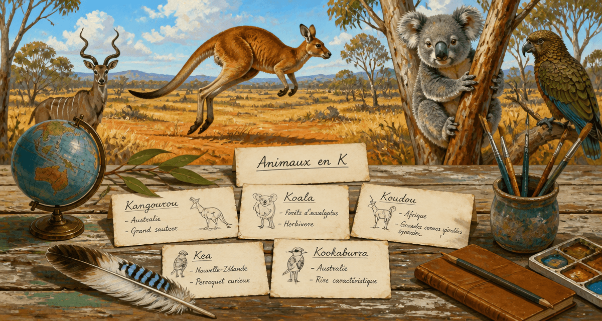 animal en k sur fiches avec kangourou koala koudou kea
