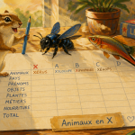 animal en x petit bac sur feuille de jeu