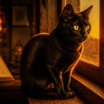 chat noir caractère Bombay sur rebord de fenêtre