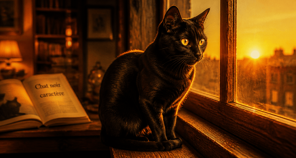 chat noir caractère Bombay sur rebord de fenêtre