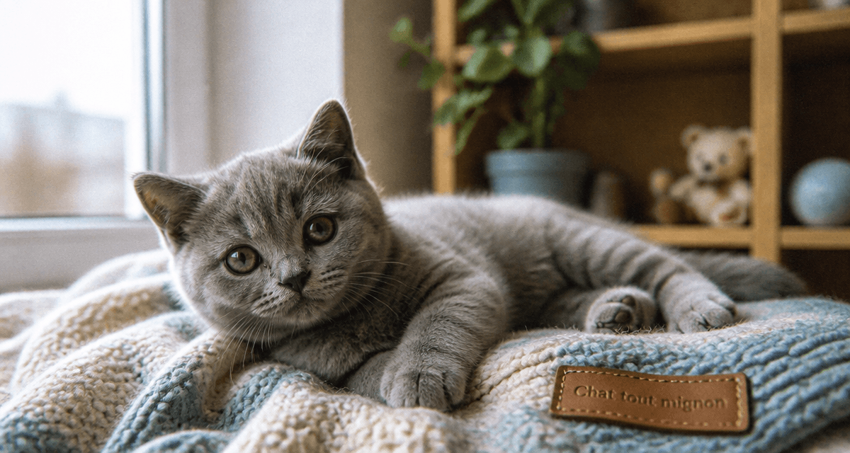 Chat tout mignon allongé sur couverture près fenêtre