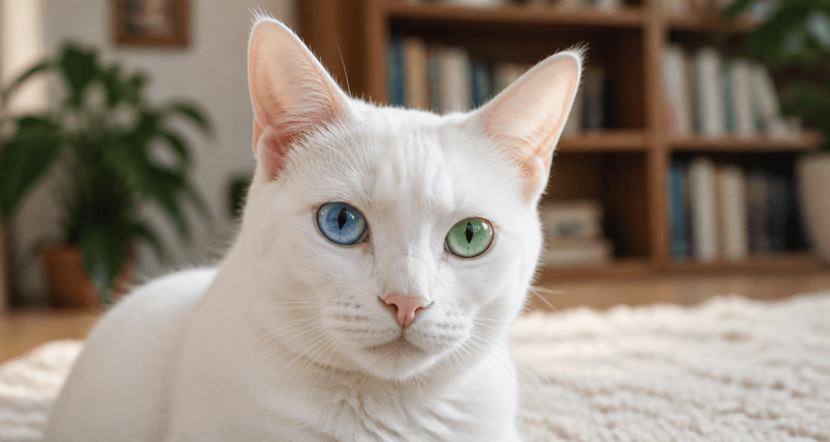 Chat yeux vairons Khao Manee sur tapis