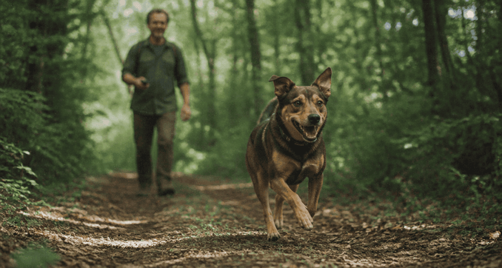 collier de rappel chien dans forêt