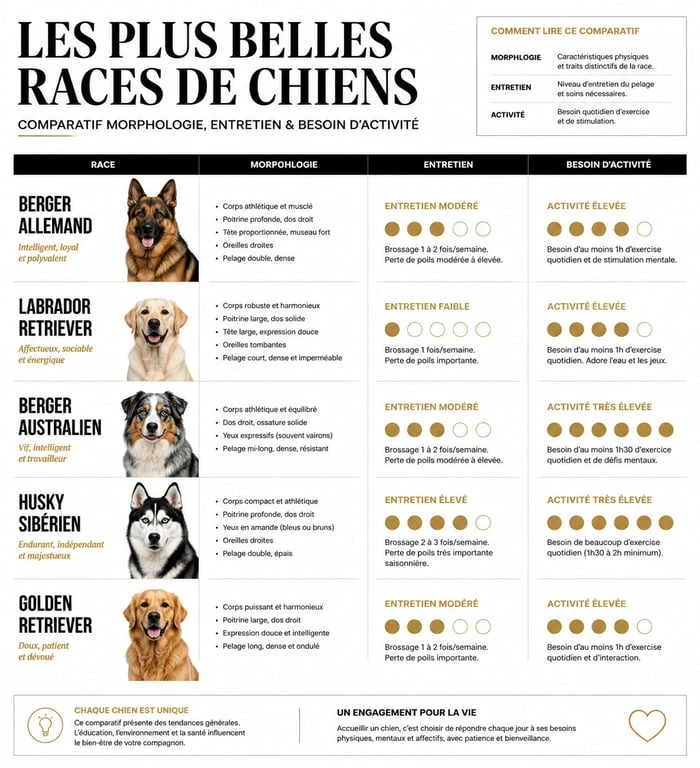 Infographie comparative des races de chiens les plus beaux du monde