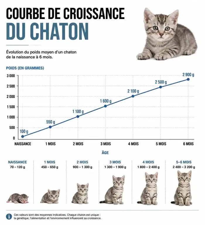 Courbe de croissance et poids idéal d'un chaton selon son âge