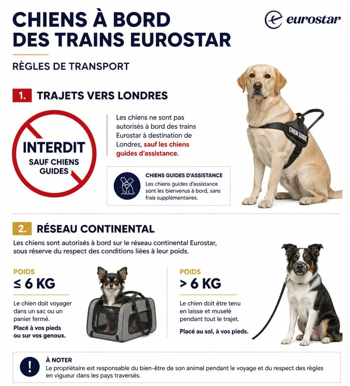 Infographie des règles de transport des chiens sur les trains Eurostar