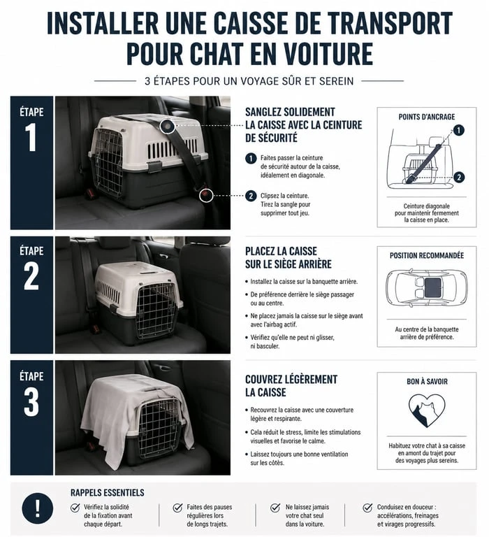 Infographie sur la sécurité du chat en voiture pour un long trajet de 600 km