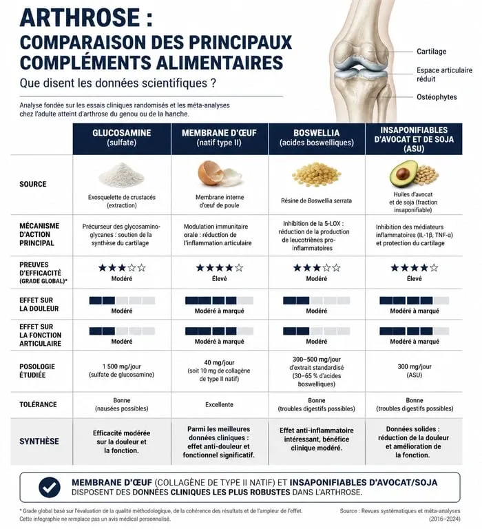 Comparatif des compléments alimentaires contre l'arthrose : efficacité et délais d'action
