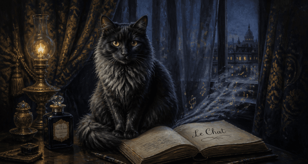 chat noir gris sur table le chat charles baudelaire