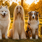 le plus beau chien du monde dans un parc au coucher du soleil