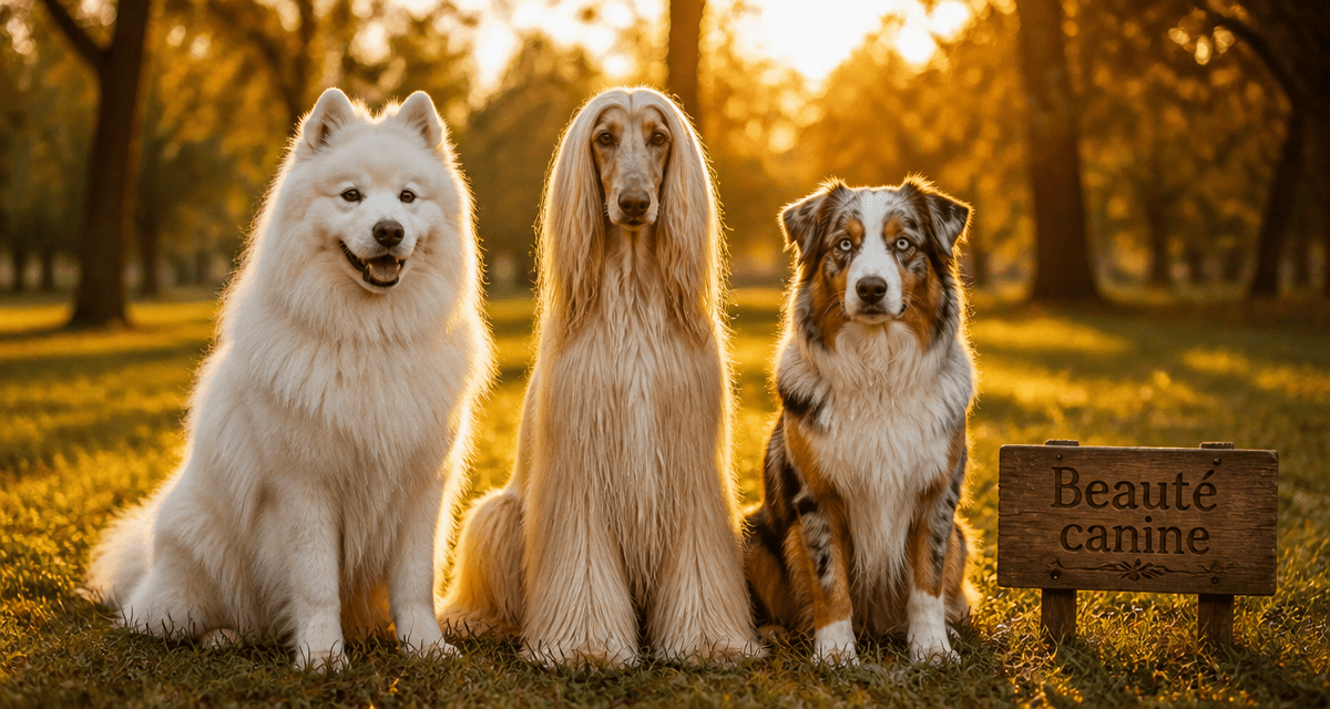 le plus beau chien du monde dans un parc au coucher du soleil