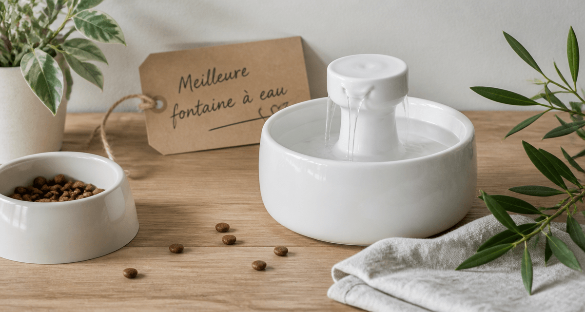 meilleure fontaine à eau chat céramique blanche et bol plastique