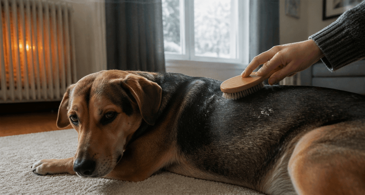 Pellicules chien sur pelage court brossé