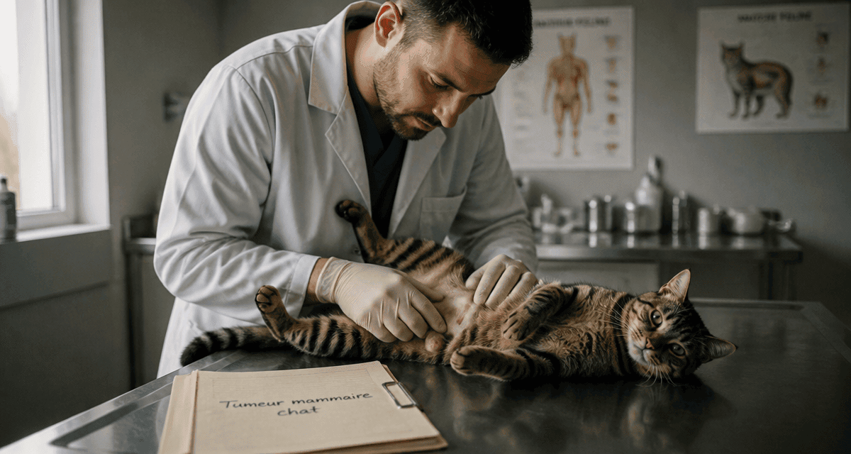 photo tumeur mammaire chat vétérinaire palpe mamelle