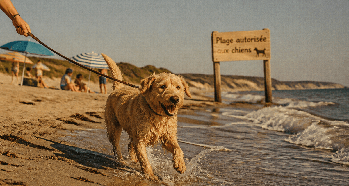 plage autorisée aux chiens chien sableux en laisse