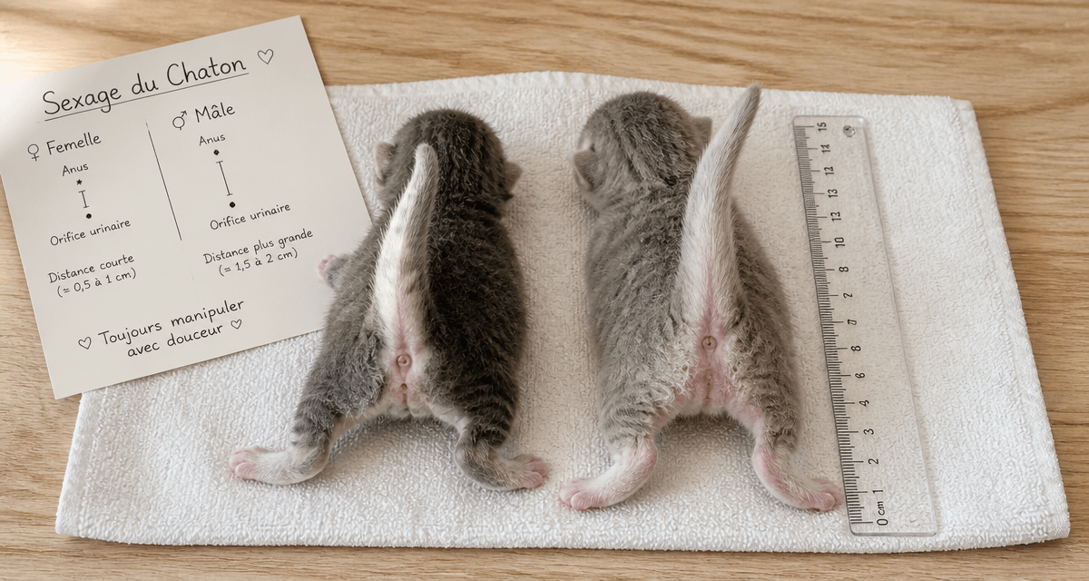 sexage chatons deux chatons sur serviette avec règle