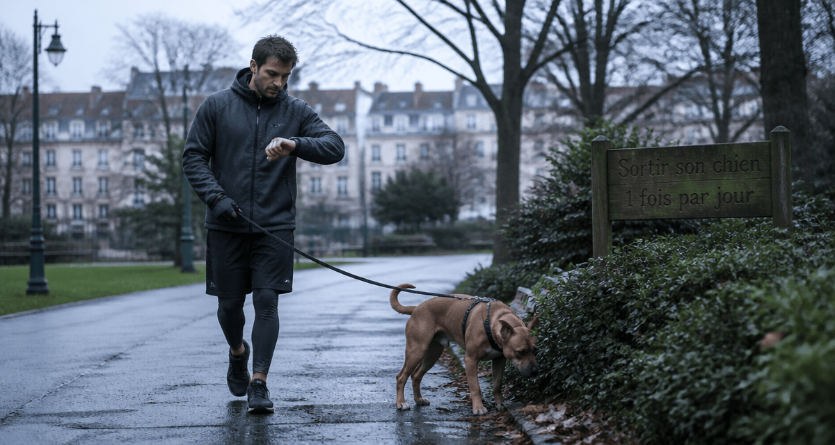 sortir son chien 1 fois par jour homme pressé parc