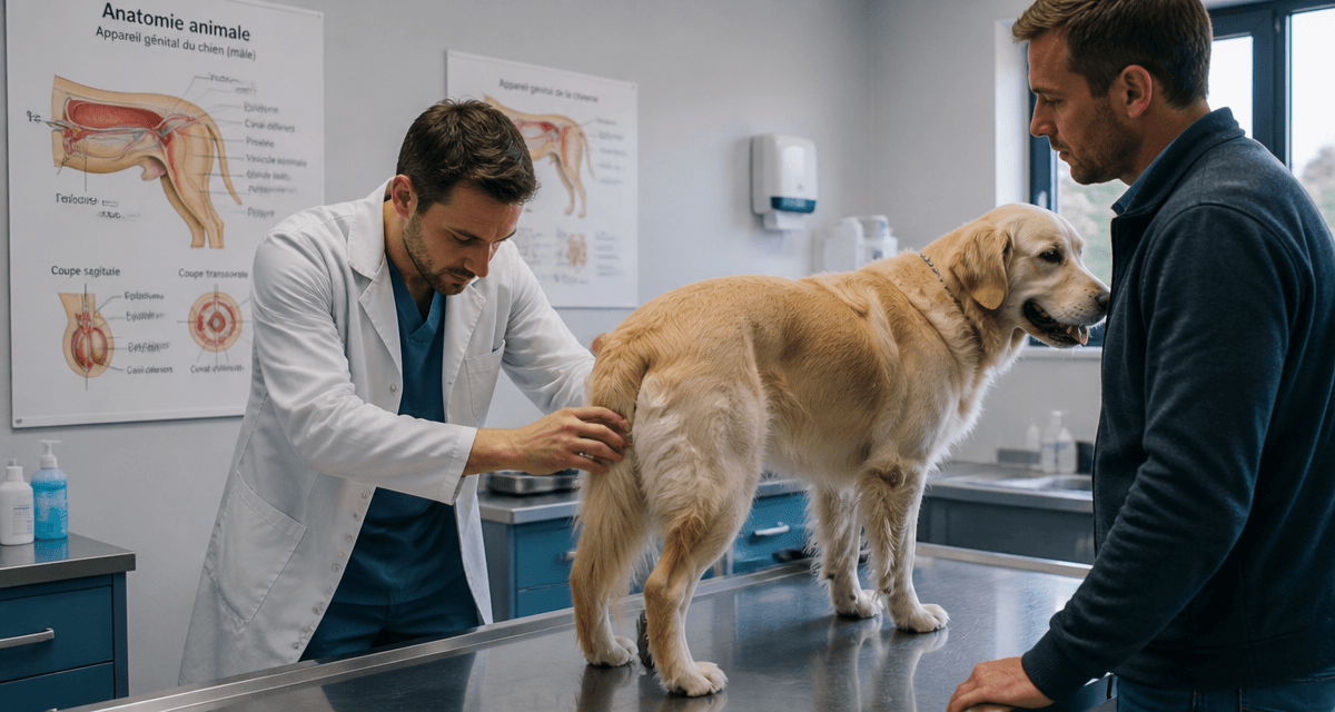 zizi de chien examiné par vétérinaire