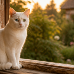 Chats blanc yeux vairons assis fenêtre