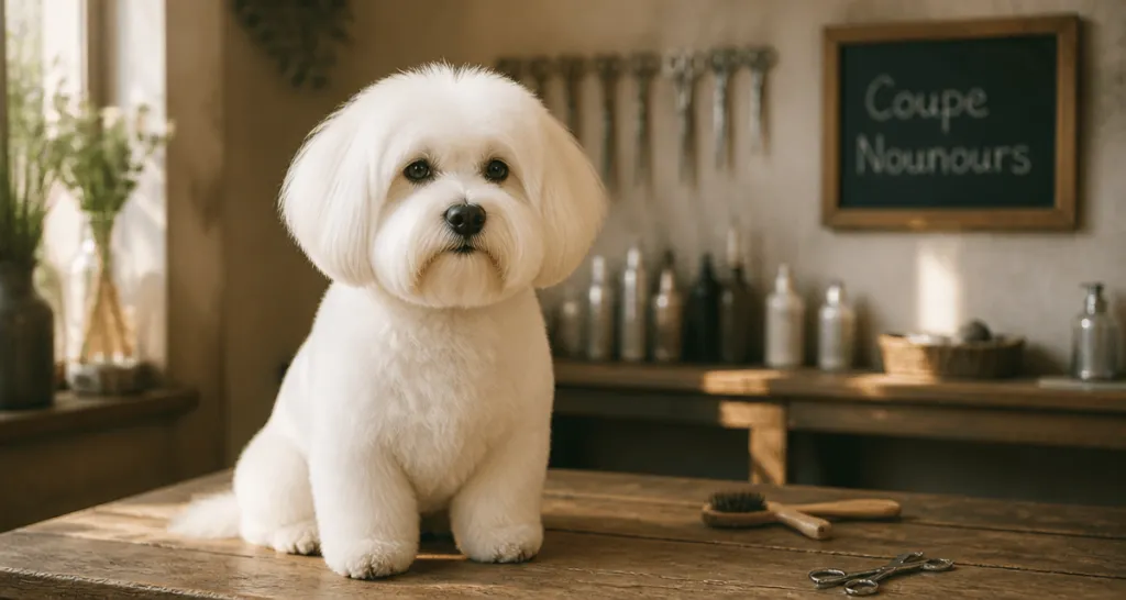 coton de tulear coupe nounours sur table de toilettage