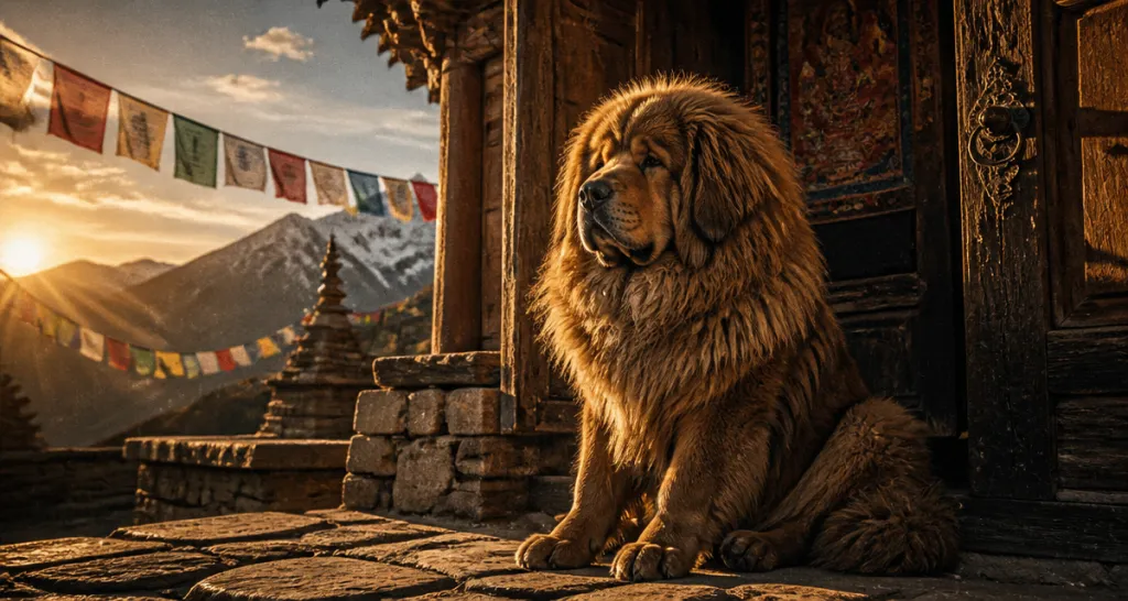 dogue du tibet caractère devant monastère