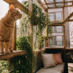 enclos chat extérieur à faire soi-même avec chat roux