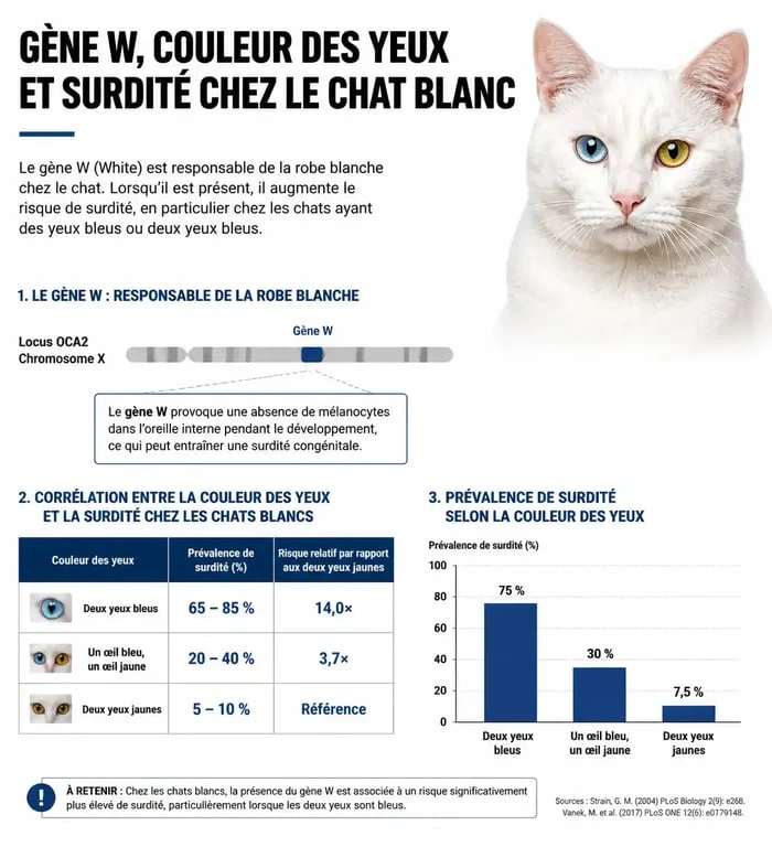 Infographie sur la génétique et la santé des chats blancs