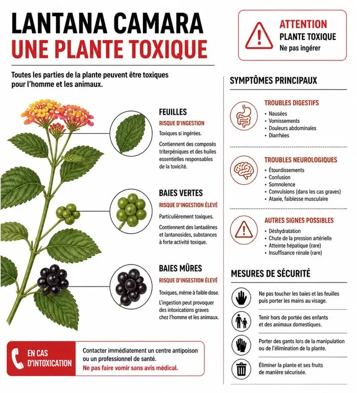 Infographie sur la toxicité du Lantana camara et les risques pour la santé