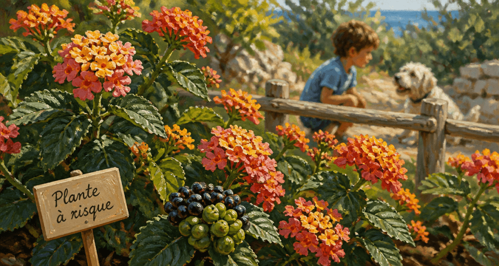 lantana: plante toxique massif fleuri et baies