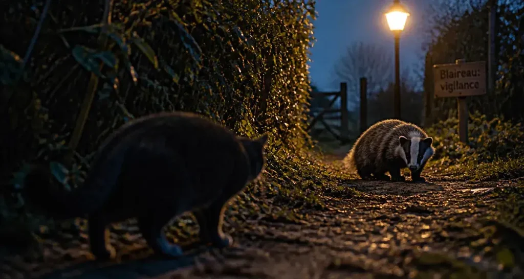 Le blaireau est-il dangereux pour le chat ? Blaireau et chat au jardin, vigilance.