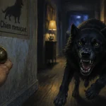 Rêver de chien agressif : chien menaçant sort de l’ombre dans un couloir la nuit