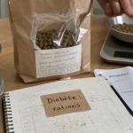 Croquettes pour chien diabétique : ration pesée, faible indice glycémique