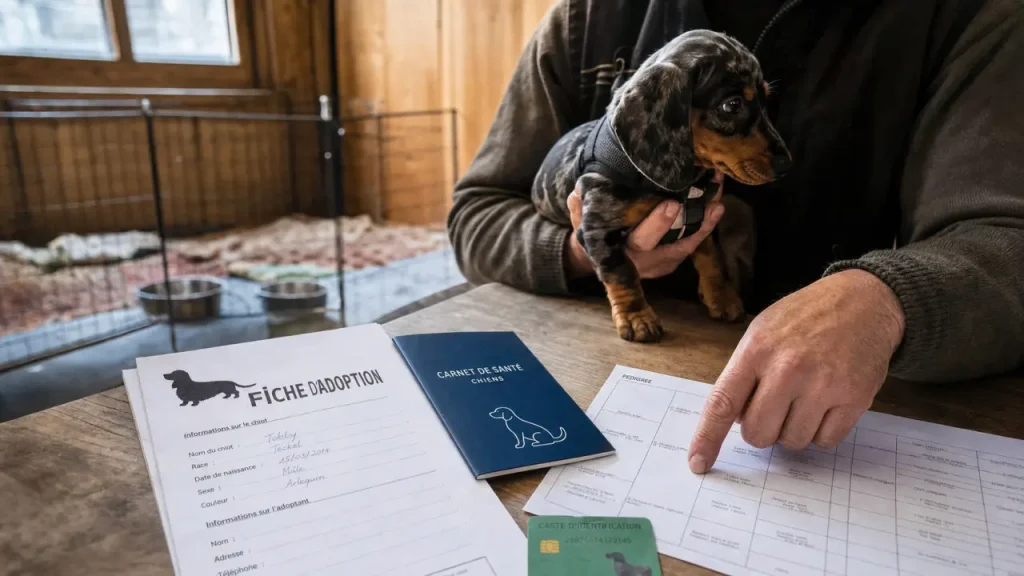 elevage teckel sérieux : fiche adoption, carnet vétérinaire et identification