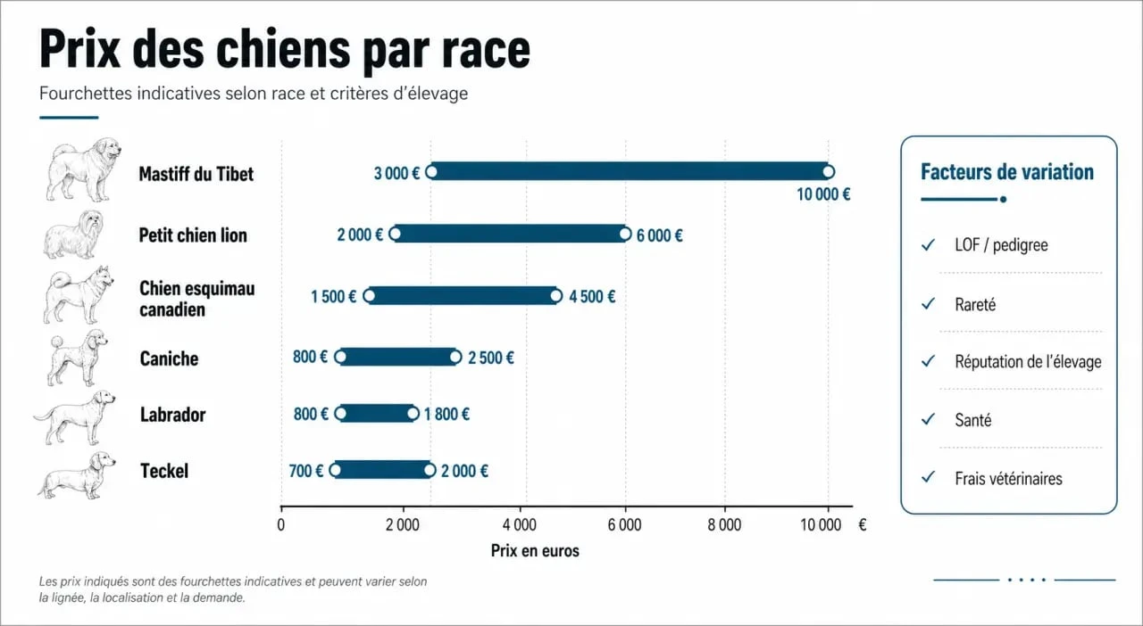 Prix des chiens par race : comparaison visuelle des fourchettes de prix et des facteurs qui influencent le coût
