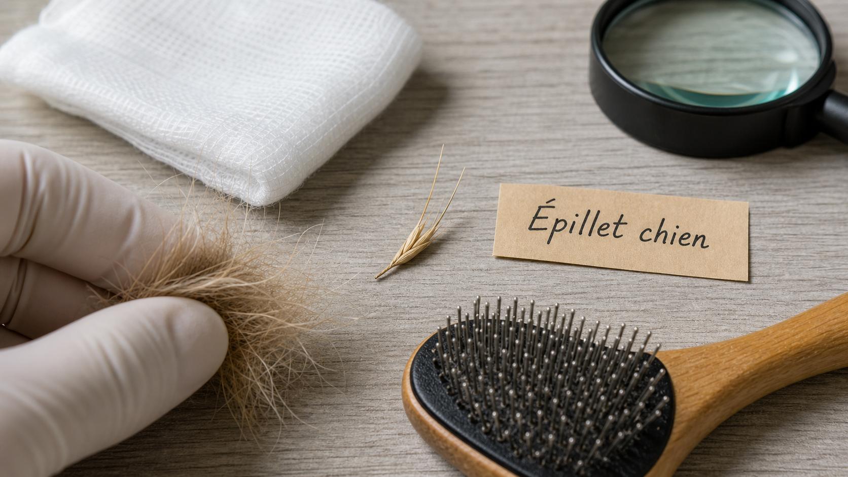 Épillet chien photo : forme en flèche sur table