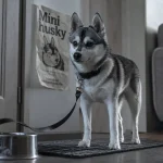 Miniature siberian husky Pomsky ou Alaskan Klee Kai, petit husky gris et blanc