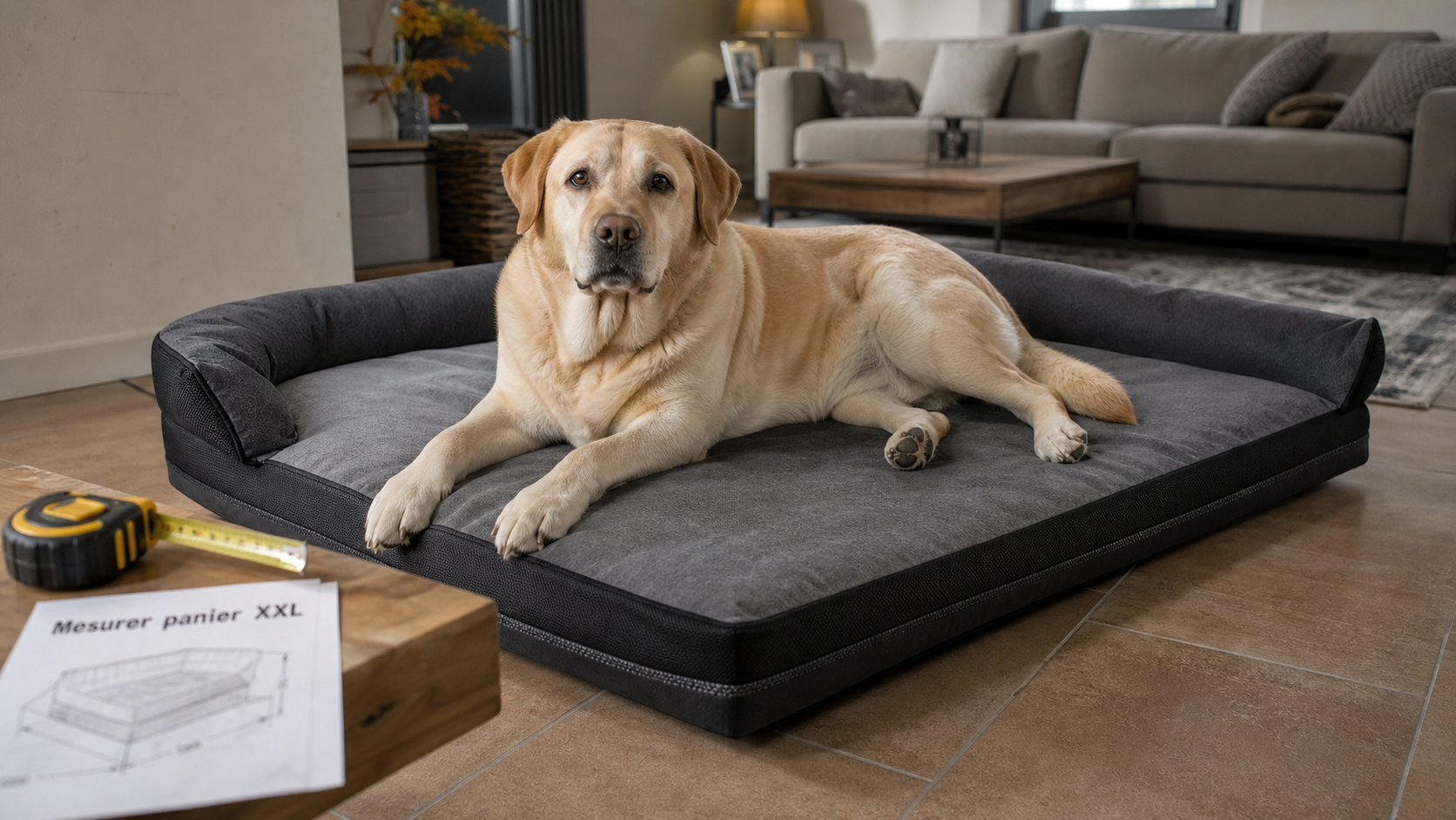 Panier chien XXL orthopédique : grand chien au repos, protège articulations