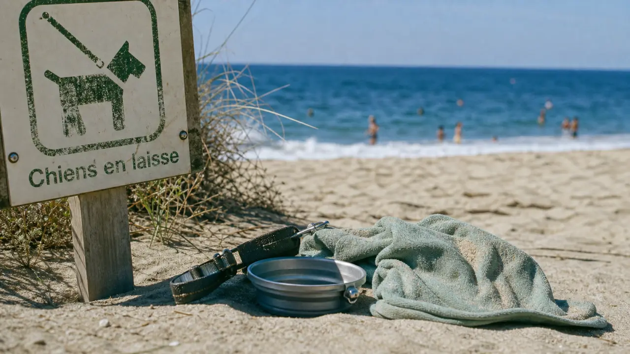 Panneau plage autorisée au chien : chiens en laisse sur la plage