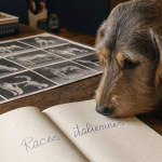 Races de chiens italiens : Segugio au poil dur reniflant un carnet