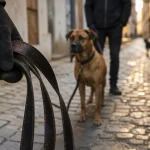 Staff croisé malinois en promenade avec cadre et éducation cohérente