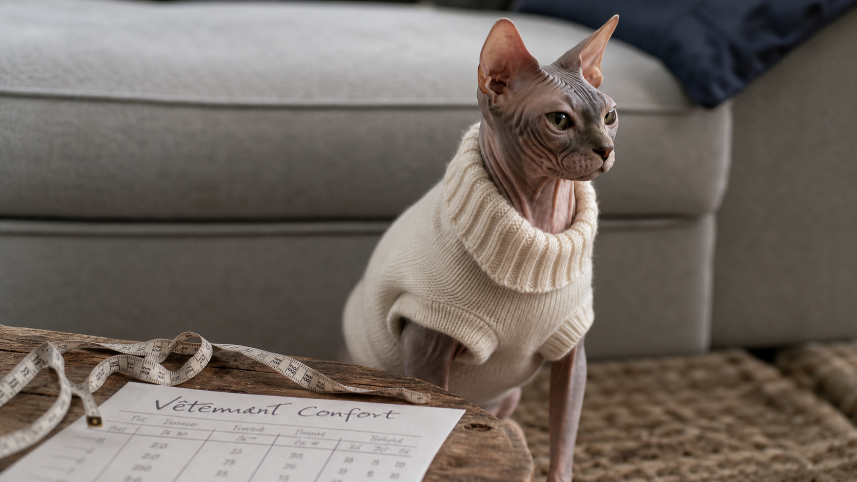 Vêtement pour chat chaud et souple, pull tricoté doux sur chat Sphynx
