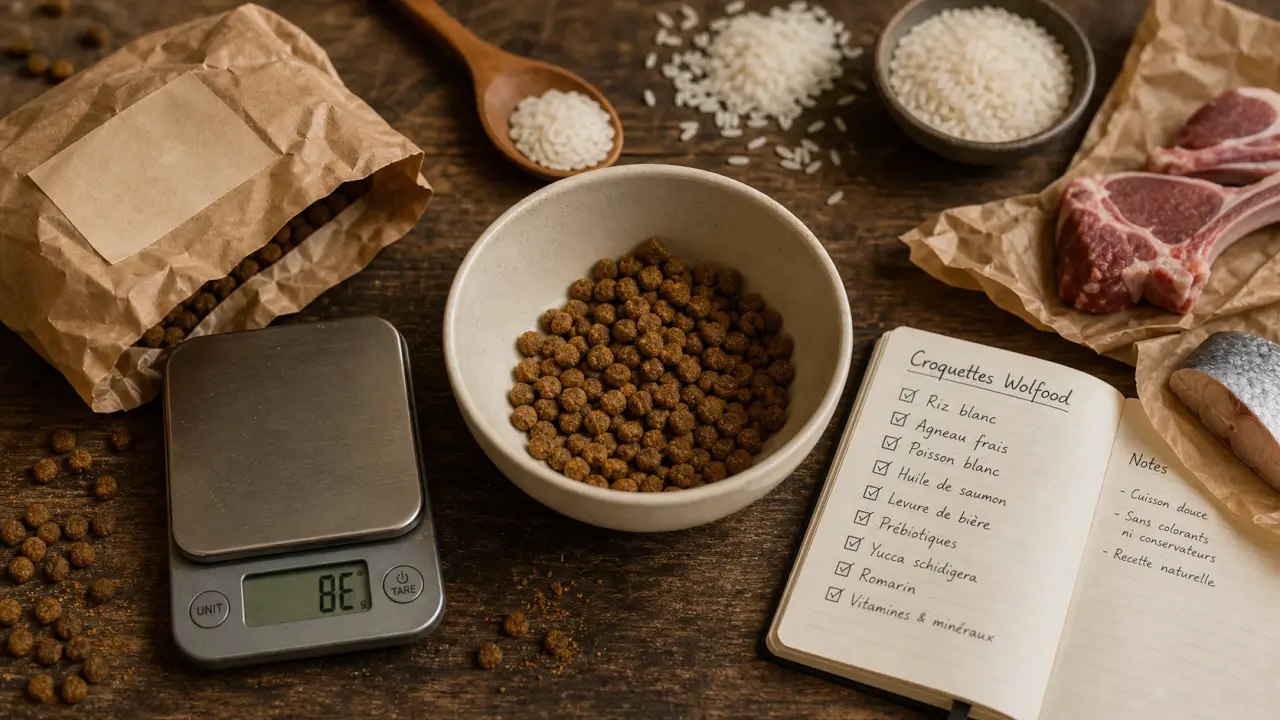 Wolfood croquettes chien en bol, recette et ingrédients pour chiot et chien actif