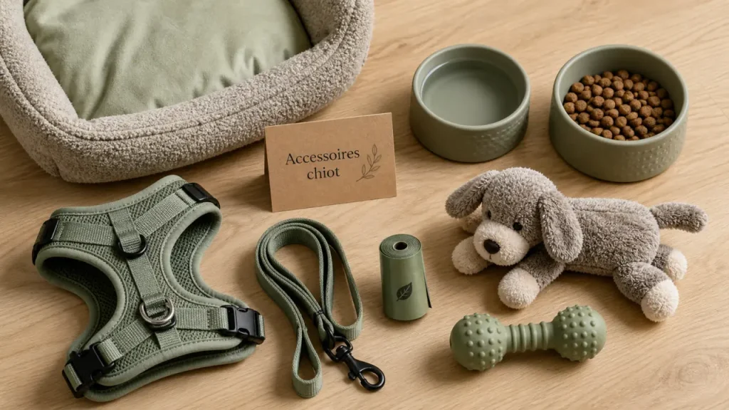 Accessoires pour chiots : harnais réglable et kit de départ