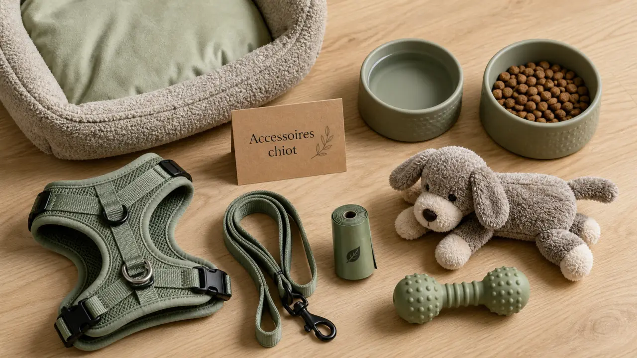 Accessoires pour chiots : harnais réglable et kit de départ