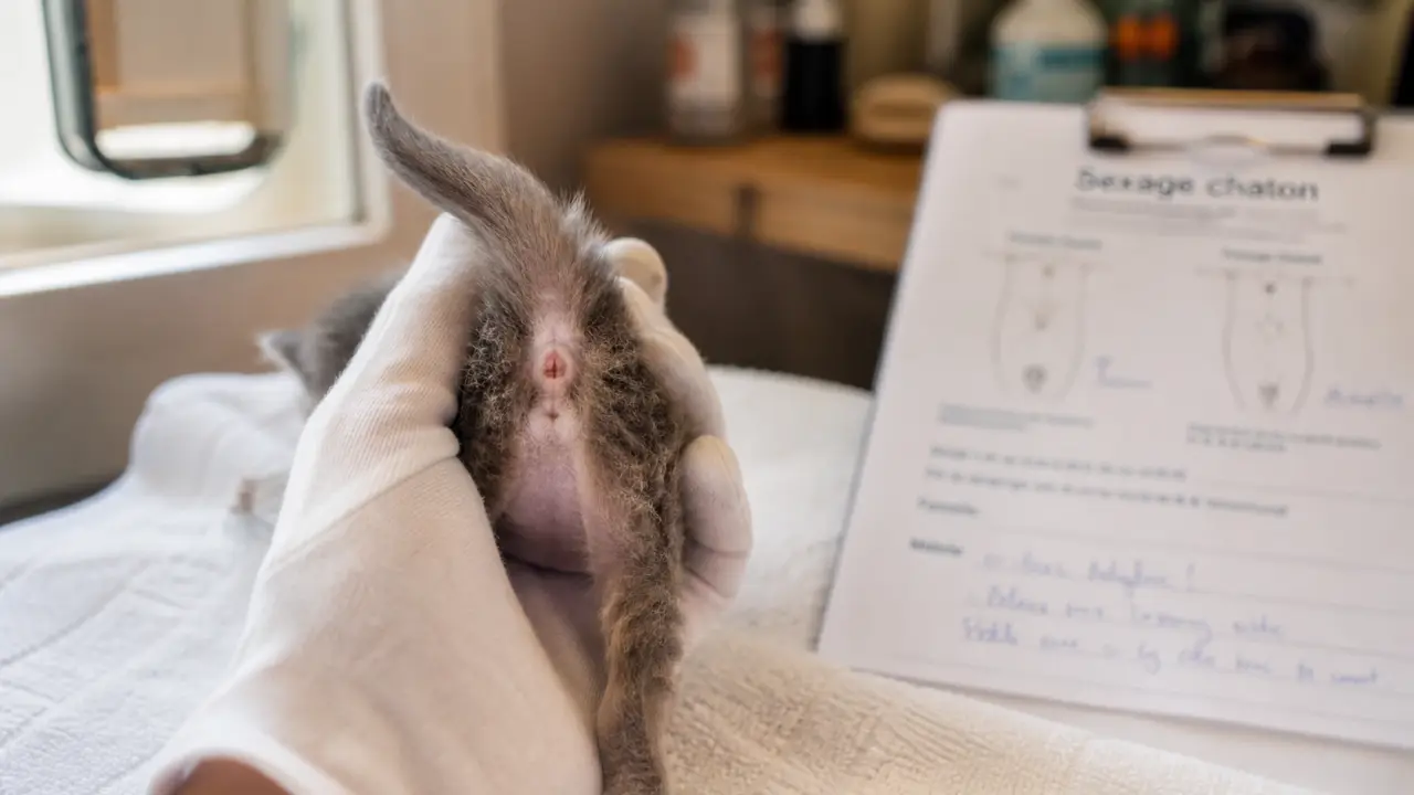Chaton male ou femelle : sexage sous la queue, gros plan