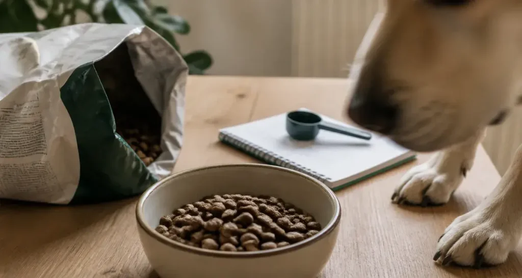 Bol de croquettes virbac chien et sac ouvert