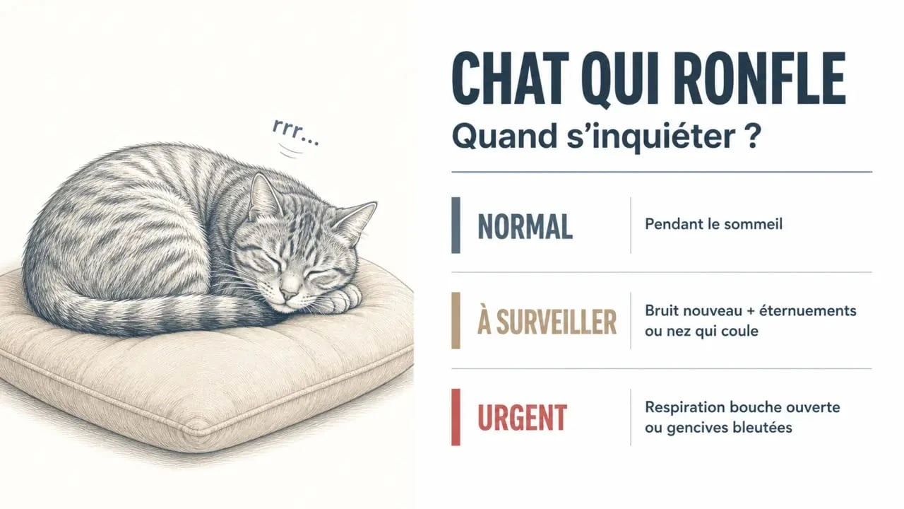Chat qui ronfle : synthèse visuelle des signes normaux, à surveiller et urgents