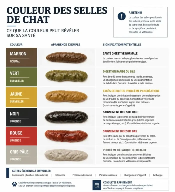 Guide visuel des couleurs des crottes de chats et leur signification santé