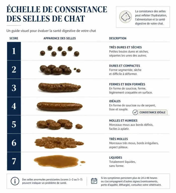 Échelle de consistance des crottes de chats de 1 à 7 pour évaluer la santé digestive